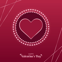 Happy Valentine’s Day Modern Square Poster Vector Illustration. February 14 celebration. Viva Magenta Glowing String Heart Design. Social media post, greeting card, website, promotion graphic resource