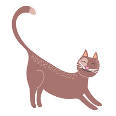 Domestic cat. Active cat life. Animal pose. Hand drawn vector illustration isolated on white.