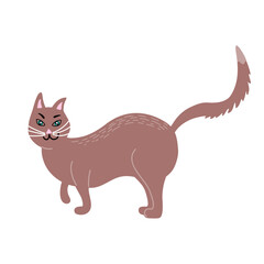 Domestic cat. Active cat life. Animal pose. Hand drawn vector illustration isolated on white.