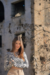 Young model in a abandoned factory