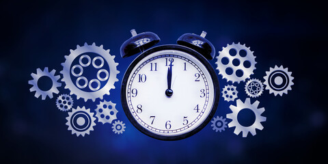 Time Clock Cog Wheel Gears on dark blue background