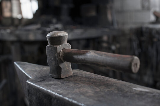 Hammer on anvil at blacksmith shop
