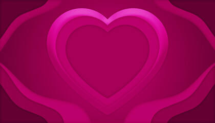 Pink heart symbol with papercut solid blank as decorative background concept