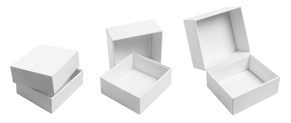 Collection of white empty carton boxes cut out