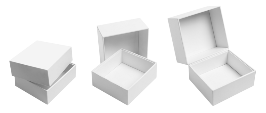 Collection of white empty carton boxes cut out