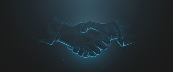 Fototapeta Low poly wireframe Handshake of business partners. Concept of  Deal, Partnership, Teamwork, Connection. Vector illustration obraz
