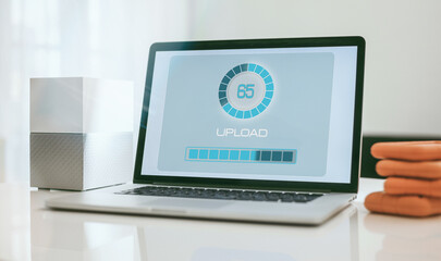 Uploading software online. System engineer upload new application. Updating, improvement concept.
