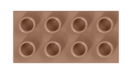 Cafe Au Lait Block Isolated on a White Background. Close Up View of a Plastic Children Game Brick for Constructors, Top View. High Quality 3D Rendering with a Work Path. 8K Ultra HD, 7680x4320