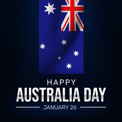 Happy Australia Day background with a waving flag upside down in a room and typography. Australia day backdrop