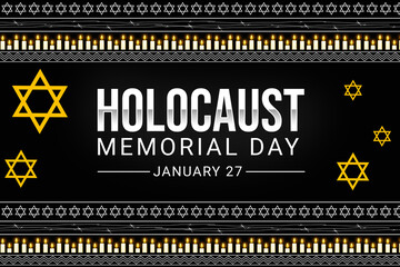 Remembrance of holocaust background in traditional border design with candles and religious signs. Holocaust memorial day backdrop