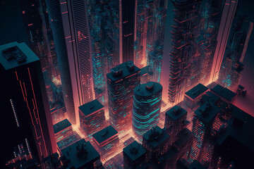 night city skyline, digital data connected world concept, generative AI 