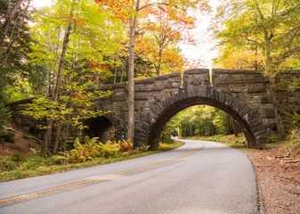 One of the carriage road bridges located in Acadia National Park in Maine. 