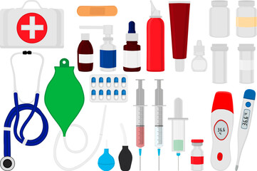 big set different types medication of different size for pharmacy
