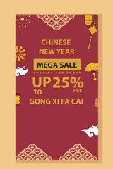 vector banner, poster, chinese new year promotion with ornament design, and yellow red color. vector elements suitable for social media promotion stories social media, poster, flyer  promotion sale