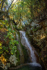 Fototapeta na wymiar Landscape of Greece on a Winter day. Nature Of Greece. Waterfalls in Kiprianades corfu, Greece. The waterfalls of Kiprianades. Natural landmark of Greece.