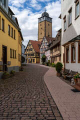 Fototapeta premium Historischer Ortskern von Lohr am Main, Landkreis Main-Spessart, Unterfranken, Bayern, Deutschland.