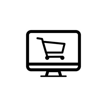 Internet shop line icon. Evaluation, sales, discounts, purchases, ticket sales, pricing policy, distance, market, buyer, business, income. online store concept. Vector black line icon.