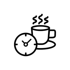 Break line icon. cup, boiling water, coffee, drink, coffee house, breakfast, conversation, espresso, coffee grounds, cappuccino, nature. food concept. Vector black line icon on white background