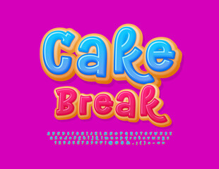 Vector playful banner Cake Break. Sweet Donut Font. Delicious Alphabet Letters and Numbers.