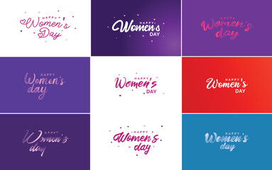 Happy Woman's Day handwritten lettering set March 8th modern calligraphy collection on white background. suitable for greeting or invitation cards. festive tags. and posters