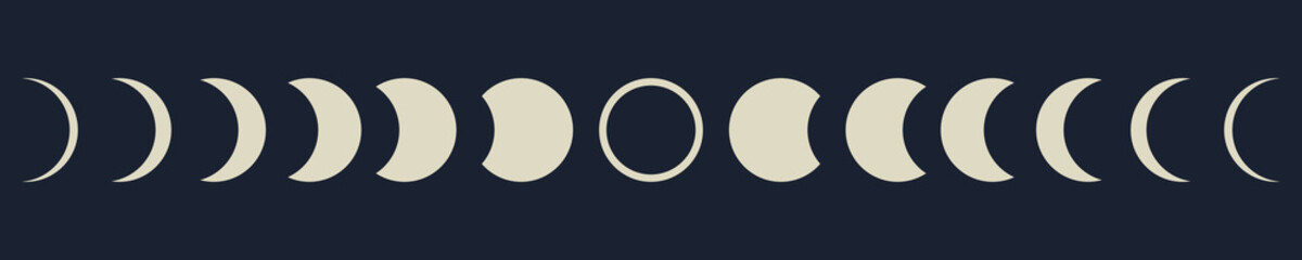 Phases of the moon on night background. New, half and full moons. Vector 10 Eps. - obrazy, fototapety, plakaty