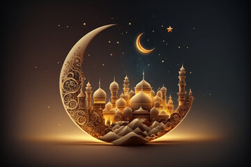 Festive greeting card for Muslim holy month Ramadan Kareem.