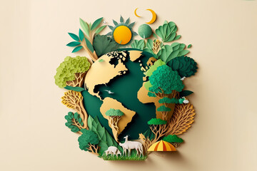 World environment and earth day concept with globe and eco friendly enviroment-paper art - obrazy, fototapety, plakaty