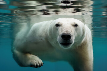 polar bear swimming underwater, Generative AI