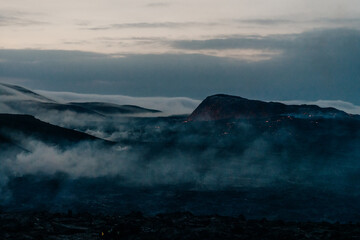 Fagradalsfjall, Iceland - June, 2021: volcano eruption near Reykjavik, Iceland