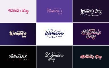 Happy Woman's Day handwritten lettering set March 8th modern calligraphy collection on white background. suitable for greeting or invitation cards. festive tags. and posters
