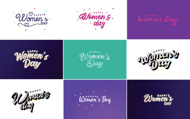 Abstract Happy Women's Day logo with a love vector design in pink. purple. and black colors