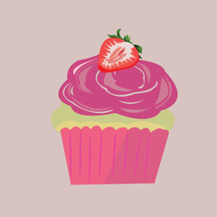The sweet and beautiful strawberry cup cake vector is very appetizing