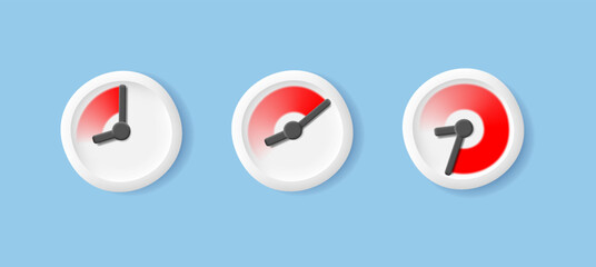 Stopwatch 3d render icon with 3 states of time running out, render illustration