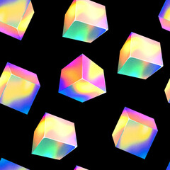 Grunge retro texture background featuring minimalist 3D cube illustrations with a colorful gradient