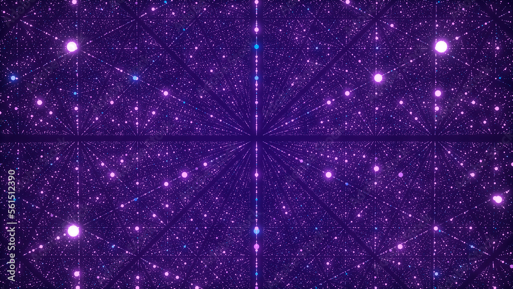 Aufkleber Infinite space background. Abstract futuristic stardust backdrop. Colored universe with dots. 3D rendering.