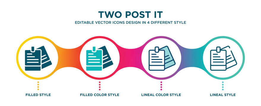 Two Post It Icon In 4 Different Styles Such As Filled, Color, Glyph, Colorful, Lineal Color. Set Of Two Post It Vector For Web, Mobile, Ui