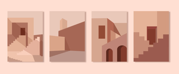 Aesthetic geometric architectural posters, silhouette of the city, mimimalistic. Vector poster.