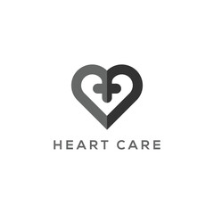 Heart care minimal flat logo design template
