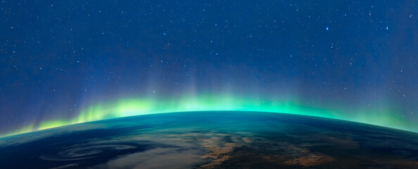 Northern lights aurora borealis over the planet Earth 