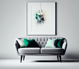 Avant garde design sofa with minimalistic Scandinavian theme, digital art/generative ai, isolated on white background