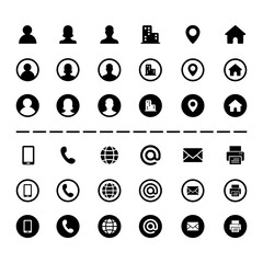 Vector Graphic of contact design template. company connection business card curriculum vitae icon set. Phone, website, address, location, office, fax  and mail logo symbol sign pack.
