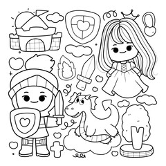 knight and princess colouring page for kid