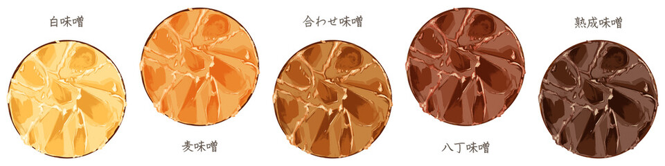 小皿に乗せた味噌の手描き水彩風イラスト