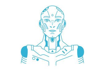 AI Intelligence humanoid robot vector illustration line art