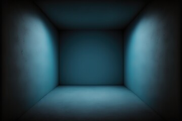 Empty blue studio room. Dark background. Generative AI
