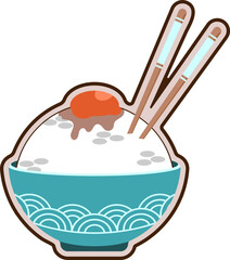 A plate of rice with Japanese patterns.  