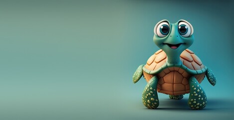 Cute Cartoon Turtle Character (Generative AI)