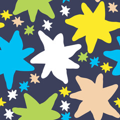 Fototapeta na wymiar Stars seamless vector pattern for wrapping, digital paper, wallpaper, fabric print, textile design. Simple silhouette shape of shining star decorative element for kids, baby, children, sport.