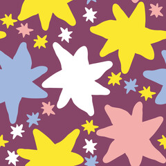 Stars seamless vector pattern for wrapping, digital paper, wallpaper, fabric print, textile design. Simple silhouette shape of shining star decorative element for kids, baby, children, sport.