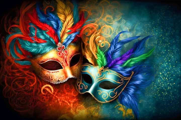 Gordijnen Venetian carnival mask. Background. Illustration. Generative AI © Stefano Astorri